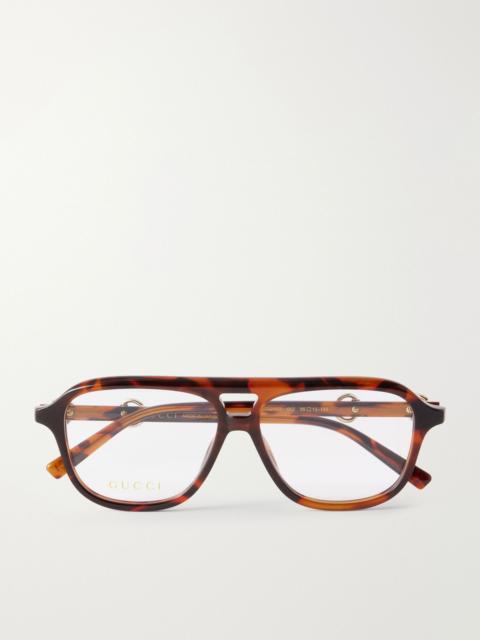 GUCCI Horsebit-detailed aviator-style recycled-acetate glasses Brown