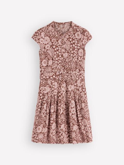 BODEN Arabella Short Linen Dress-Brown Flowerbed Bloom