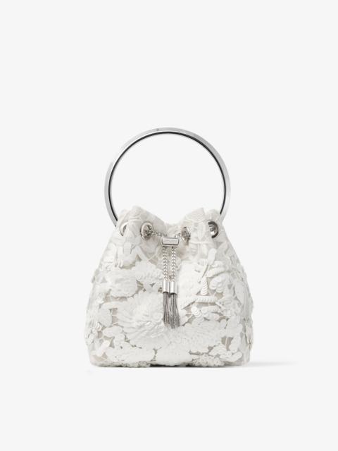 JIMMY CHOO Bon Bon Ivory Bloom Paillette Embroidery Bucket Bag