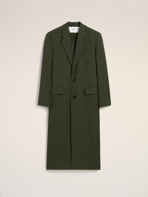 AMI Paris GREEN WOOL BACK SLIT LONG COAT