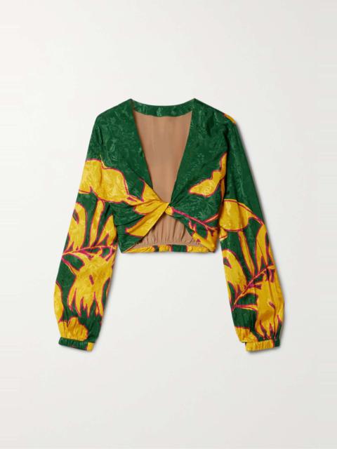 Johanna Ortiz + NET SUSTAIN East Africa cropped twist-front printed satin-jacquard top