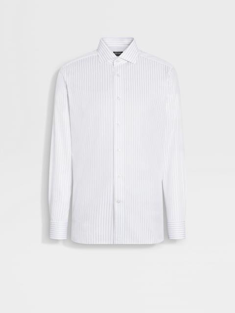 ZEGNA WHITE AND UTILITY BLUE STRUCTURED STRIPED CENTOVENTIMILA COTTON SHIRT