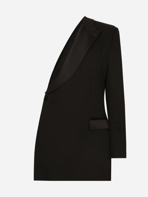 One-shoulder wool gabardine jacket