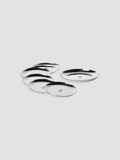 Brunello Cucinelli Silver Plated Steel Bottle Coaster Set with 6 Coasters - Silver