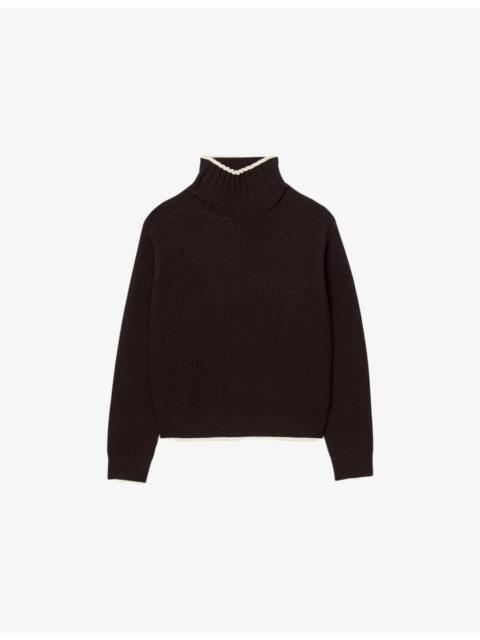 Sandro Turtleneck Ribbed Wool and Cashmere-Blend Jumper