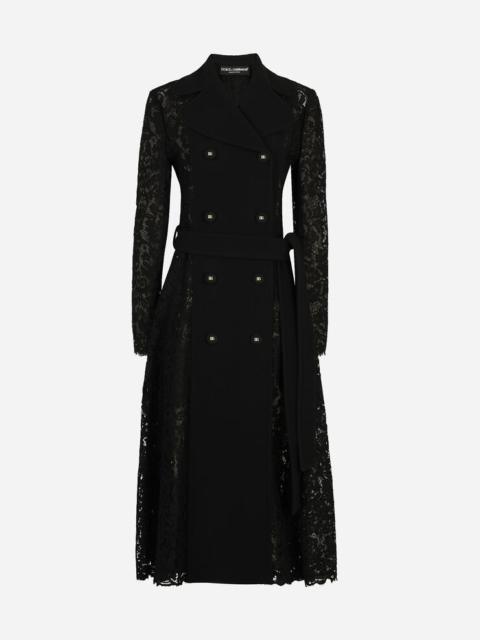 Cordonetto lace and crepe coat with belt