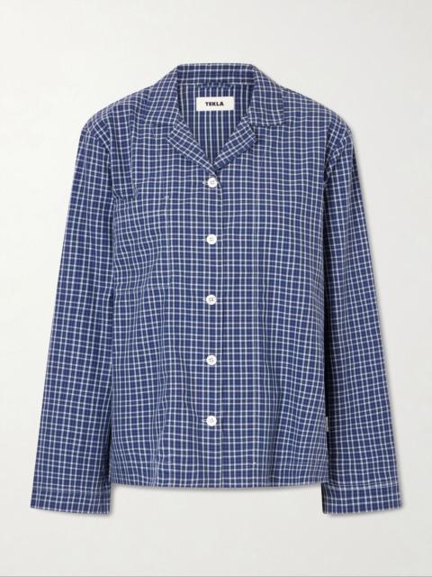 TEKLA Checked organic cotton pajama shirt Blue