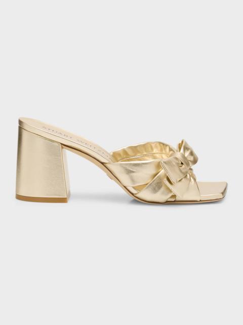 Stuart Weitzman Sofia Metallic Leather Bow Mule Sandals