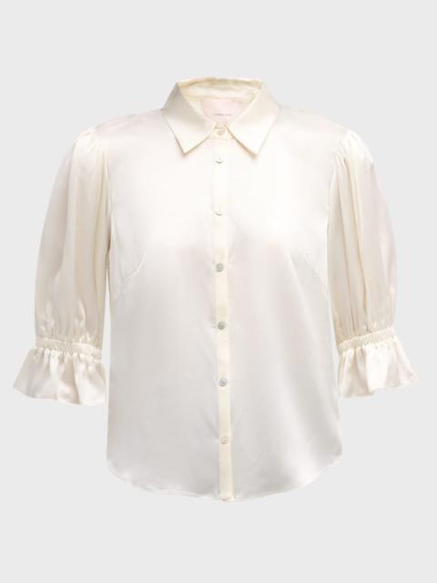 Cinq à Sept Fiona Silk Satin Short-Sleeve Top