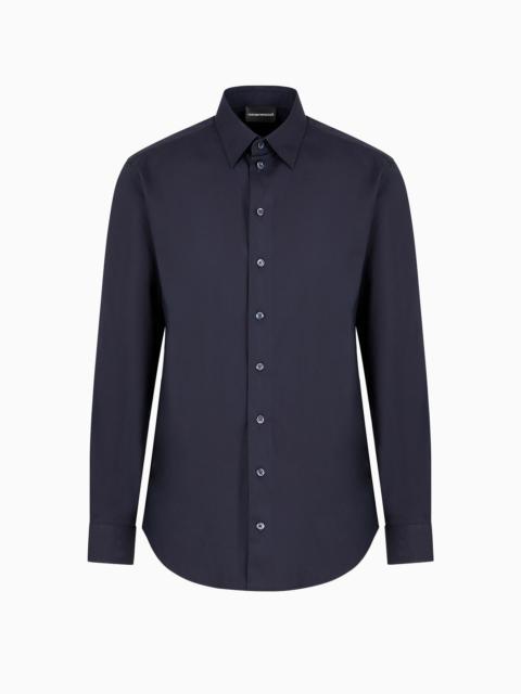 Stretch, polished cotton shirt with classic collar