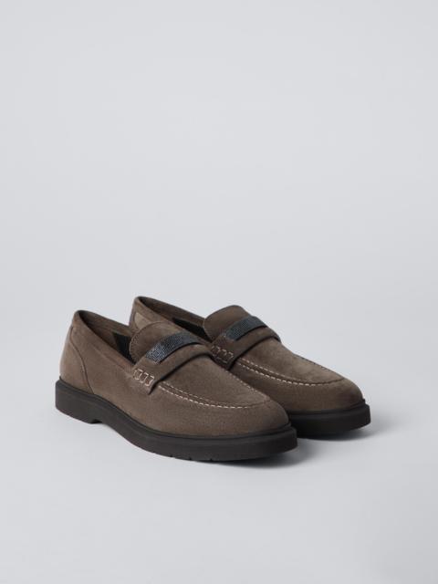 Suede penny loafer with monili
