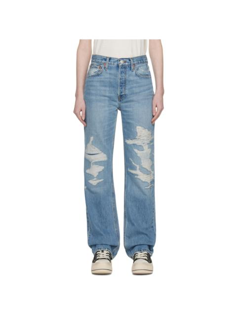 Blue High-Rise Loose Jeans