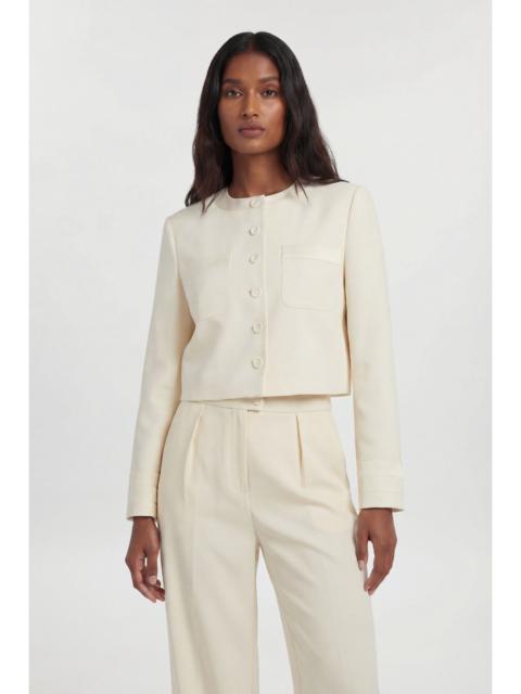 KAREN MILLEN Petite Satin Tux Tailored Collarless Cropped Blazer