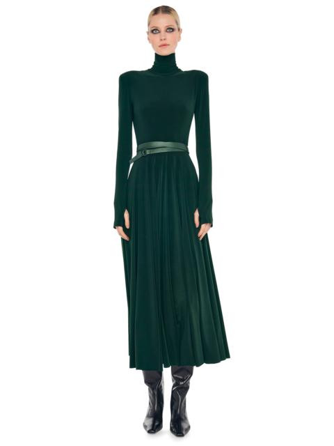 NORMA KAMALI LS SHOULDER PAD TURTLE FLARED DRESS TO MIDCALF