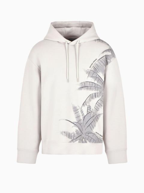 Double-jersey hooded sweatshirt with a palm-tree embroidery and print