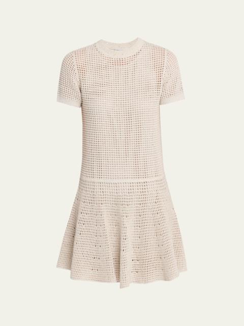 Brunello Cucinelli Pailette Open Knit Drop-Waist Short-Sleeve Mini Dress