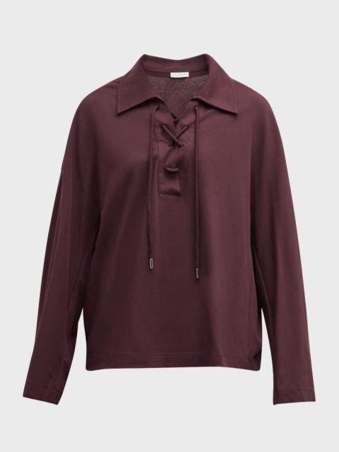 Dries Van Noten Heels Lace-Up Knit Polo Sweater