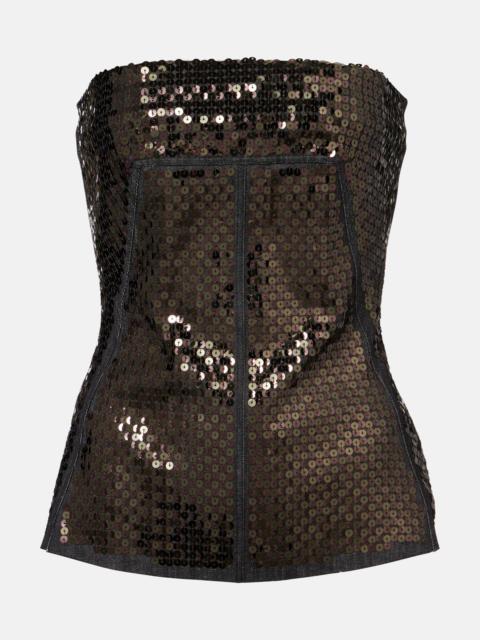 Sequined denim bustier top