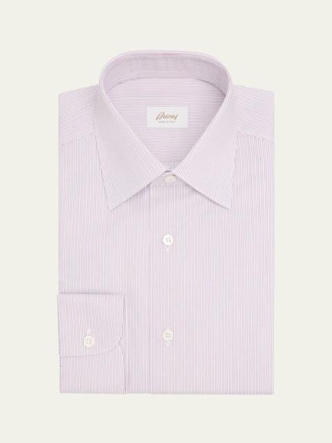 Brioni Men's Cotton Hairline Stripe Point Collar Dress Shirt