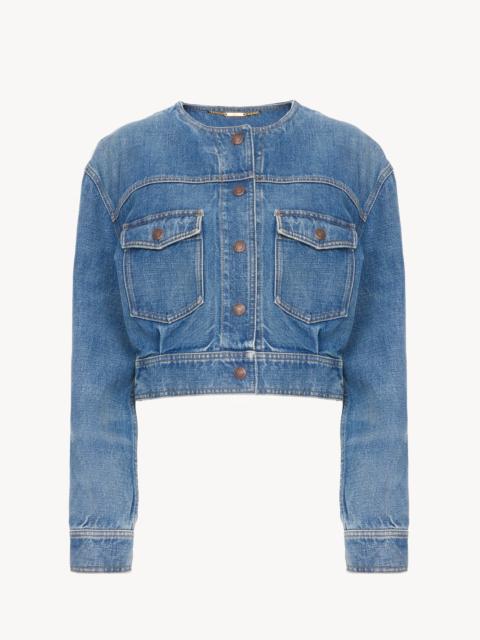 Chloé COLLARLESS CROPPED JACKET IN DENIM