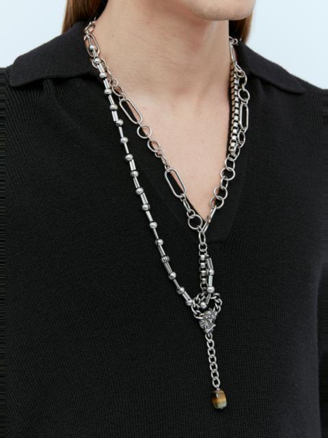 Dries Van Noten Contrast Chain Necklace With Tiger Pendant