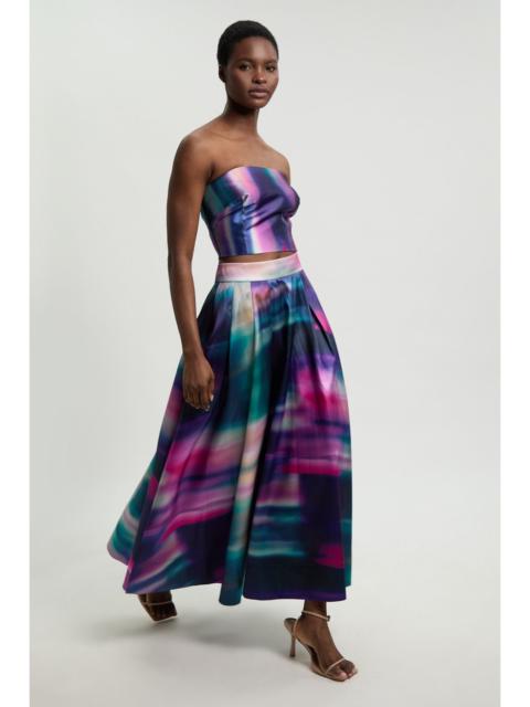 KAREN MILLEN Jacquard Twill Blur Print Woven Prom Midi Skirt
