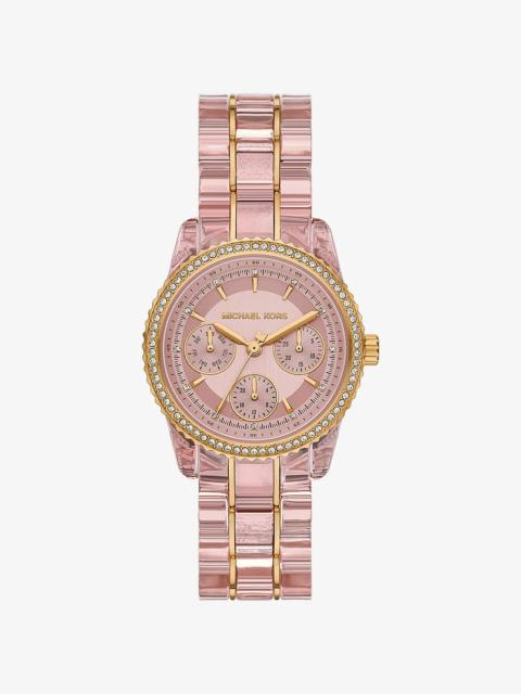 MICHAEL KORS Ritz Pavé Pink-Tone and Acetate Watch
