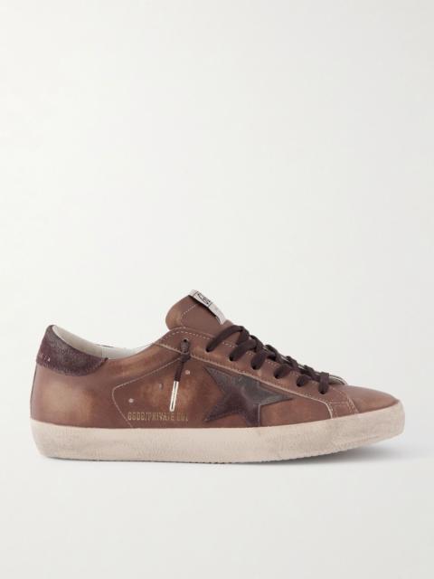 Golden Goose Super-Star Private EDT Distressed Suede-Trimmed Leather Sneakers Brown