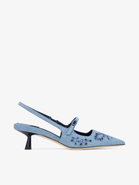 JIMMY CHOO Didi 45
Denim Pumps With Sangallo Embroidery
