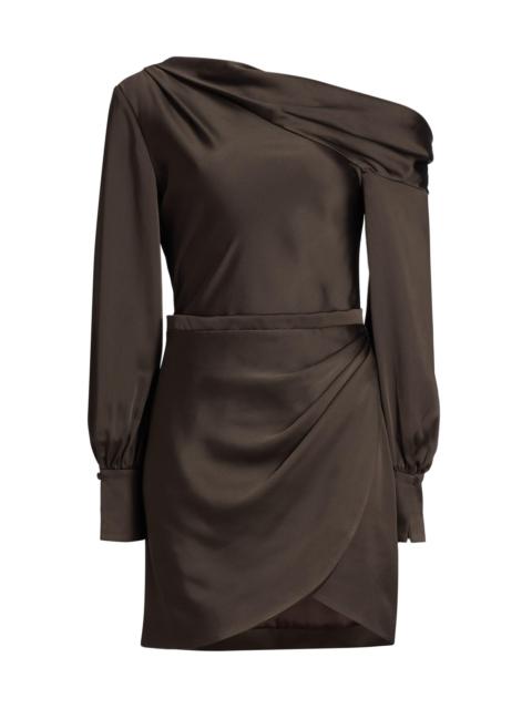 SIMKHAI Women's Cameron Satin One-Shoulder Minidress - Chocolate