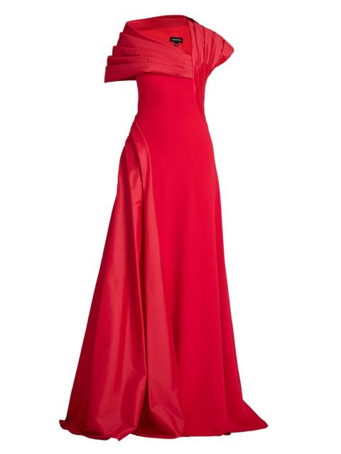 TADASHI SHOJI Women's Pleated Crepe Asymmetric A-Line Gown - Express Red