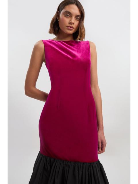 KAREN MILLEN Petite Velvet Sleeveless Body With Taffeta Drop Waist Maxi Dress