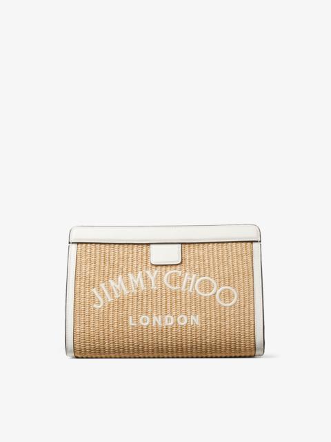 JIMMY CHOO Varenne Pouch
Natural Raffia and Smooth Leather Pouch with Jimmy Choo Embroidery