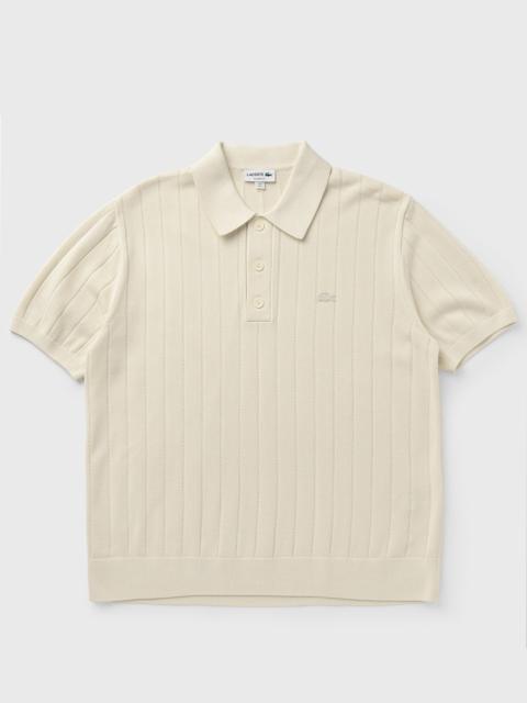 LACOSTE Fluid Ribbed Knit Polo Collar Sweater