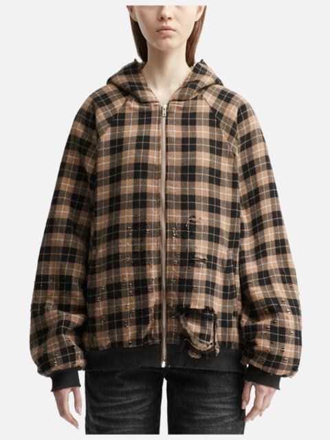 PLAID SHEARLING HOODIE