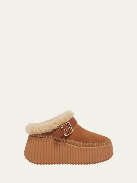Chloé Nama Suede Shearling-Lined Platform Clogs