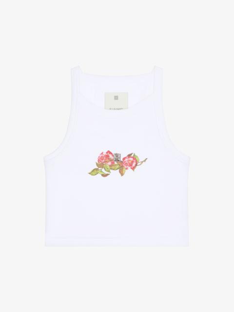 CROPPED TANK TOP IN COTTON WITH 4G AND ROSES PRINT