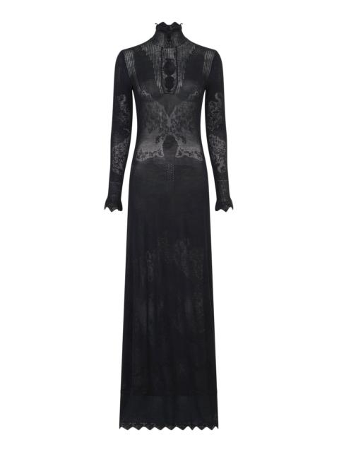 GABRIELA HEARST Solace Pointelle Knit Lace Dress in Black Merino Wool