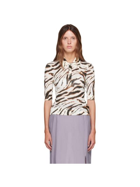 GANNI Off-White Sheer Printed Cotton Polo
