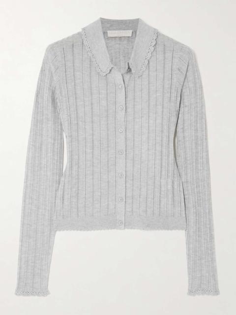 ULLA JOHNSON Lottie crochet-trimmed pointelle-knit cardigan Gray