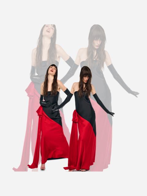 NORMA KAMALI SPLICED BIAS STRAPLESS GOWN W/ BOW