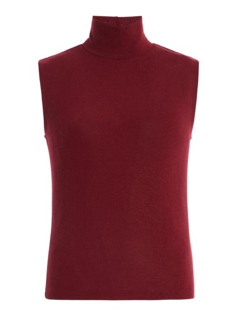 LESET Lauren Sleeveless Jersey Turtleneck Top red