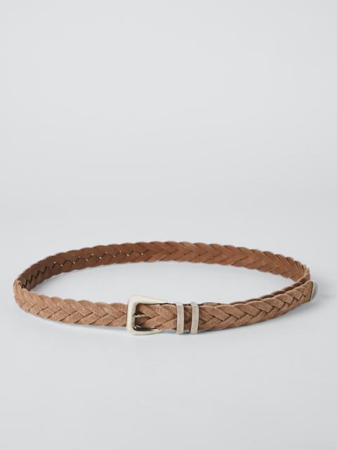 Braided suede calfskin belt with double keeper