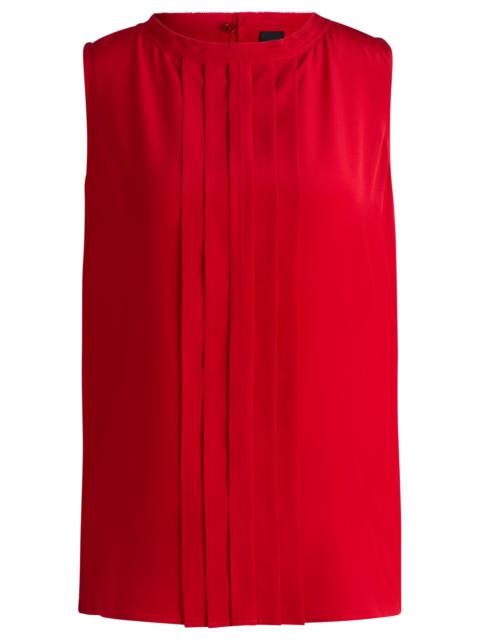 BOSS PLEAT-FRONT SLEEVELESS BLOUSE IN WASHED SILK