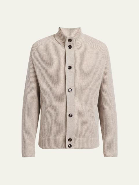 Brioni Men's Ribbed Cotton-Blend Mouline Blouson Sweater