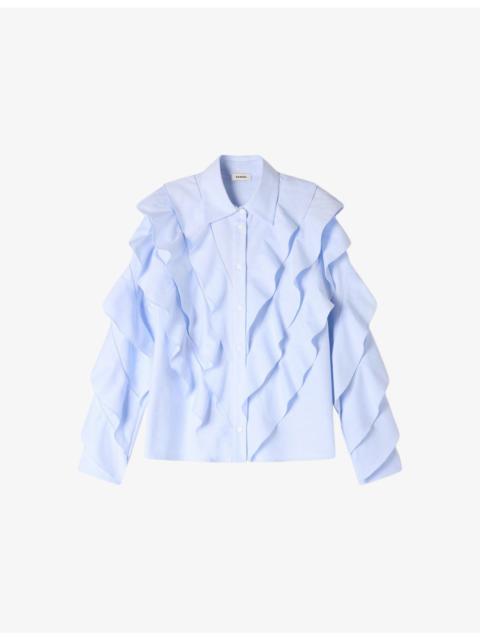 Sandro Ruffled Long-Sleeved Cotton Shirt