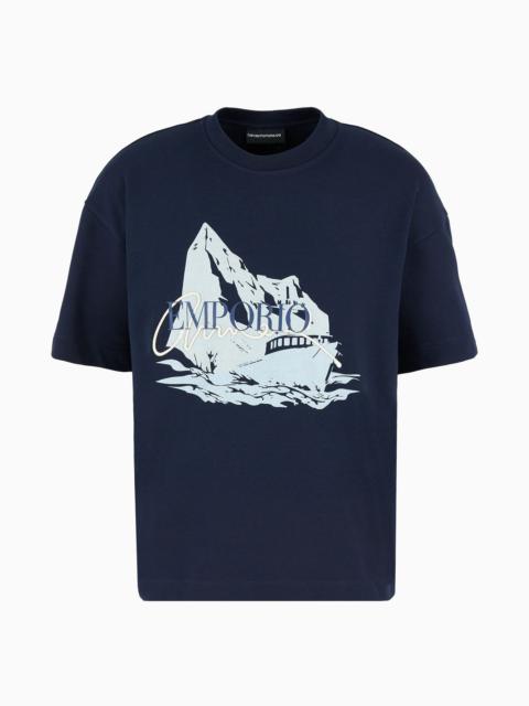 Lightweight jersey short-sleeved sweatshirt with Iceberg and logo print