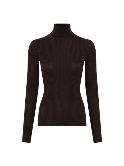 GABRIELA HEARST Peppe Knit Turtleneck in Chocolate Cashmere Silk