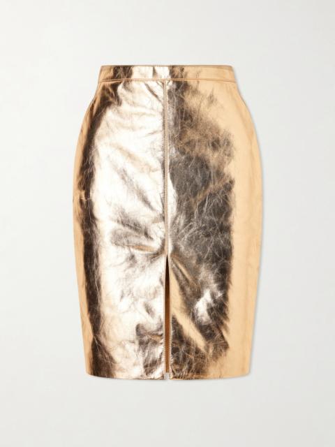 SAINT LAURENT Metallic Leather Midi Skirt