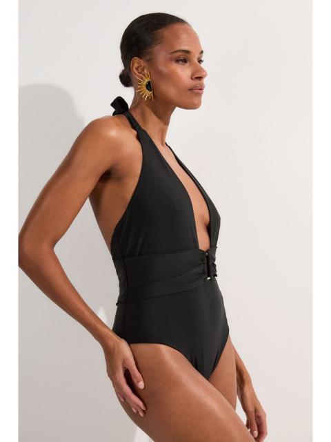 KAREN MILLEN Buckle Detail Halter Neck Plunge Swimsuit